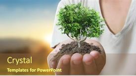  Presentation with earth day - Presentation featuring human-hands-holding-sprout-young background and a tawny brown colored foreground