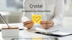  Presentation with holding hands - Colorful presentation theme enhanced with human hands holding yellow notepaper backdrop and a light gray colored foreground