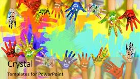  Presentation with colorful hands - Theme having human hands in colorful paint background and a yellow colored foreground