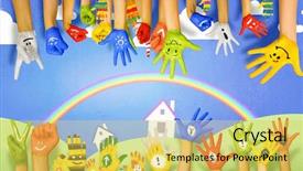  Presentation with colorful hands - Beautiful PPT theme featuring human hands in colorful paint backdrop and a yellow colored foreground