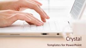  Presentation with human - Theme enhanced with human hands over laptop keypad background and a lemonade colored foreground