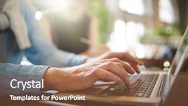  Presentation with human robot hands - Cool new slide set with human hands pressing keys backdrop and a tawny brown colored foreground