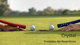  Presentation with golf - Presentation enhanced with human-hands-using-golf-balls background and a yellow colored foreground