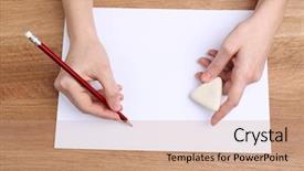  Presentation with human - Amazing presentation design having human hands with pencil writing backdrop and a coral colored foreground