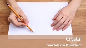  Presentation with human - Audience pleasing slide deck consisting of human hands with pencil writing backdrop and a coral colored foreground