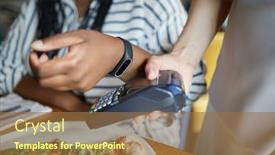  Presentation with human machine - Theme having human-hands-with-smartwatch background and a coral colored foreground