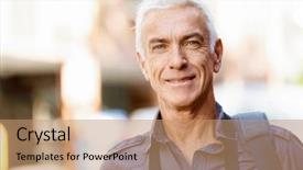  Presentation with little man baby - Colorful presentation design enhanced with human head - portrait of handsome man outdoors backdrop and a coral colored foreground