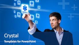  Presentation with sleep and digital media - Colorful slides enhanced with human health technology - doctor pressing digital button medical backdrop and a ocean colored foreground