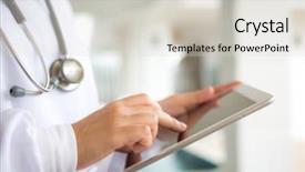  Presentation with technology health - Presentation enhanced with vr template - young woman in a checkered background and a gray colored foreground