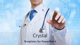  Presentation with working - Slide set with human health technology - unrecognizable male doctor with stethoscope background and a light blue colored foreground