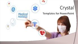  Presentation with doctor helps to get out of bed an elderly woman - Colorful slides enhanced with human health technology - woman doctor pressing digital button backdrop and a white colored foreground