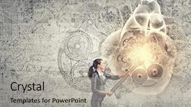  Presentation with mechanism - Amazing presentation having human heart - young businesswoman fixing gears mechanism backdrop and a light gray colored foreground
