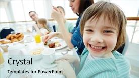  Presentation with camera - Presentation design consisting of human hotel - adorable boy looking at camera background and a light blue colored foreground