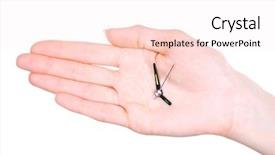  Presentation with arrows - PPT theme with human icon - hand holding clock arrows isolated background and a sky blue colored foreground