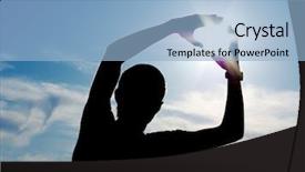  Presentation with bonfire night design hand - Amazing PPT theme having human icon - sun in hands element backdrop and a light blue colored foreground