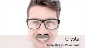  Presentation with thick glasses - Audience pleasing PPT theme consisting of human impact - close up businessman with glasses backdrop and a  colored foreground