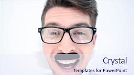  Presentation with glasses - Slide set consisting of human impact - close up businessman with glasses background and a sky blue colored foreground