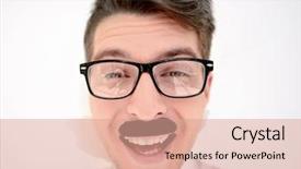  Presentation with glasses - Beautiful PPT theme featuring human impact - close up businessman with glasses backdrop and a coral colored foreground