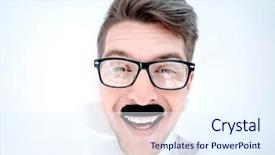  Presentation with career milestone close up - Colorful slide set enhanced with human impact - close up businessman with glasses backdrop and a sky blue colored foreground