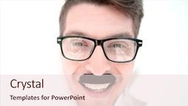  Presentation with glasses - Slide deck consisting of human impact - close up businessman with glasses background and a lemonade colored foreground