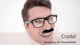  Presentation with eye glasses looking at world - Amazing PPT theme having human impact - close up businessman with glasses backdrop and a soft green colored foreground