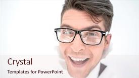  Presentation with breaking through - Cool new presentation theme with human impact - young businessman breaking backdrop and a lemonade colored foreground