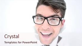  Presentation with breaking through - Amazing slides having human impact - young businessman breaking backdrop and a sky blue colored foreground