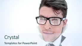  Presentation with breaking through - Colorful slides enhanced with human impact - young businessman breaking backdrop and a sky blue colored foreground