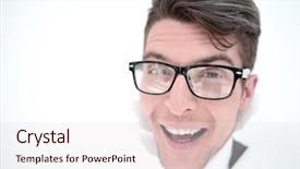  Presentation with breaking through - Slide set with human impact - young businessman breaking background and a lemonade colored foreground