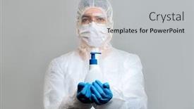  Presentation with human - Cool new PPT theme with human-in-protective-suit-glasses backdrop and a light gray colored foreground