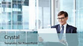  Presentation with business intelligence - Slides consisting of human intelligence - man in a business suit background and a light blue colored foreground