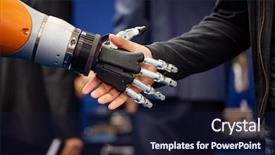  Presentation with interaction - Presentation theme having human interaction with artificial intelligence background and a wine colored foreground