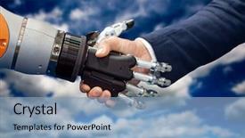  Presentation with interaction - Amazing theme having human interaction with artificial intelligence backdrop and a light blue colored foreground