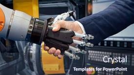  Presentation with interaction - Presentation design consisting of human interaction with artificial intelligence background and a tawny brown colored foreground