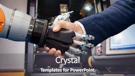  Presentation with artificial intelligence - Presentation design featuring human interaction with artificial background and a dark gray colored foreground