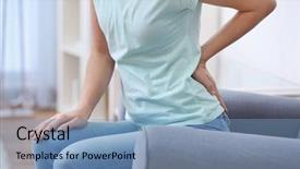  Presentation with backache - Colorful PPT layouts enhanced with human kidney - young woman suffering from backache backdrop and a teal colored foreground