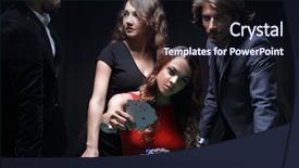  Presentation with girl in red dress - Presentation design with human king - pretty young brunette in red background and a wine colored foreground