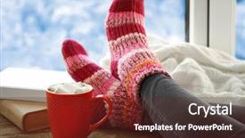  Presentation with winter weather - Cool new PPT theme with winter weather - human legs in knitted socks backdrop and a tawny brown colored foreground