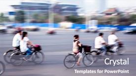  Presentation with human life cycle - Presentation theme with human life cycle - bicycle riders in the city background and a gray colored foreground