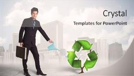  Presentation with green city - Cool new theme with human life cycle - business man watering green recycle backdrop and a cream colored foreground