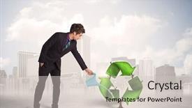  Presentation with green city - PPT theme having human life cycle - business man watering green recycle background and a light gray colored foreground