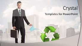  Presentation with human life cycle - Presentation design enhanced with human life cycle - business man watering green recycle background and a sky blue colored foreground