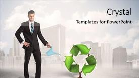  Presentation with green city - PPT layouts consisting of human life cycle - business man watering green recycle background and a cream colored foreground
