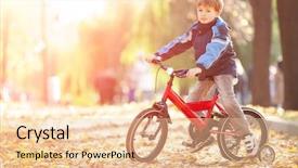  Presentation with bicycle - PPT theme having human life cycle - happy boy with bicycle background and a lemonade colored foreground