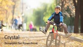  Presentation with happy life - Colorful presentation theme enhanced with human life cycle - happy boy with bicycle backdrop and a coral colored foreground
