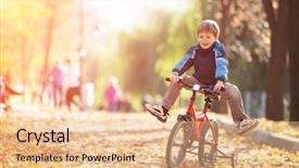  Presentation with happy life - Slide set enhanced with human life cycle - happy boy with bicycle background and a coral colored foreground