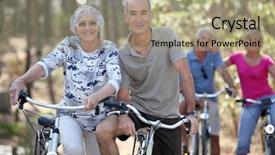  Presentation with biking - Slide deck consisting of human life cycle - mature couples on a double background and a mint green colored foreground