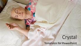  Presentation with doctor helps to get out of bed an elderly woman - Colorful PPT layouts enhanced with human liver - elderly woman asleep in bed backdrop and a soft green colored foreground