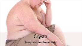  Presentation with fat - Colorful slides enhanced with human liver - fat man isolated on white backdrop and a coral colored foreground