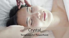  Presentation with indian head massage - Presentation theme consisting of human medicine eye - woman receiving head massage background and a mint green colored foreground